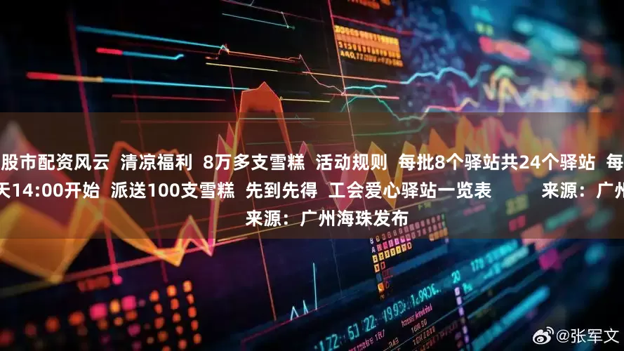 股市配资风云  清凉福利  8万多支雪糕  活动规则  每批8个驿站共24个驿站  每个驿站每天14:00开始  派送100支雪糕  先到先得  工会爱心驿站一览表          来源：广州海珠发布